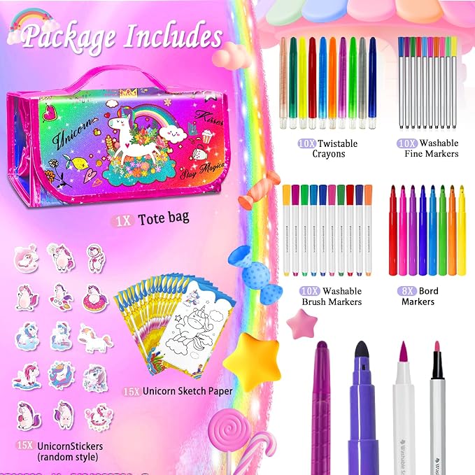 70 PCS Washable Scented Markers Set with Glitter Pencil Case, Kids Art Set