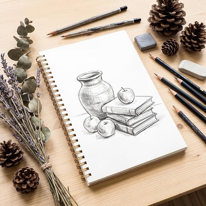 Spiral Bound Sketch Book 5.5 × 8.5 in, 100 Sheets, 100 GSM Paper | Acid-Free Drawing Paper, Lays Flat, for Pencil Charcoal Pastel & Colored Pencil