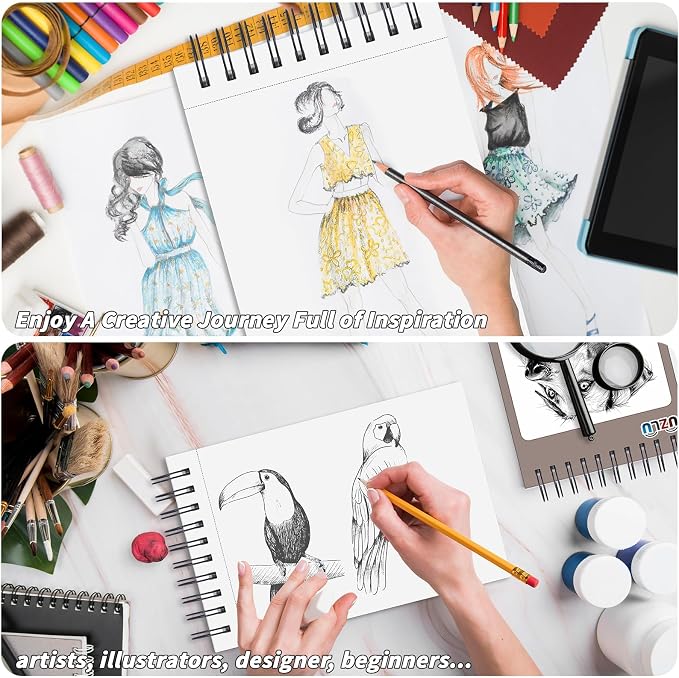 5 Pcs Sketch Books Bulk 5.5 x 8.5 in 200 Sheets Top Spiral Bound Sketch Pad Drawing Paper 40 Sheets Each Acid Free Mixed Media Sketchbook 68lb/100gsm Art Supplies for Beginner Artist