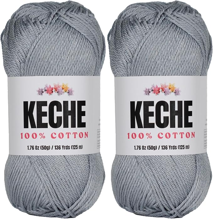 Cotton Yarn - 100% Cotton Yarn for Crocheting and Knitting, Mercerized Cotton Amigurumi Yarn Fine-Sport 2 1.76 oz (50g) / 136 Yrds (125 m) 2 Skeins - Grey