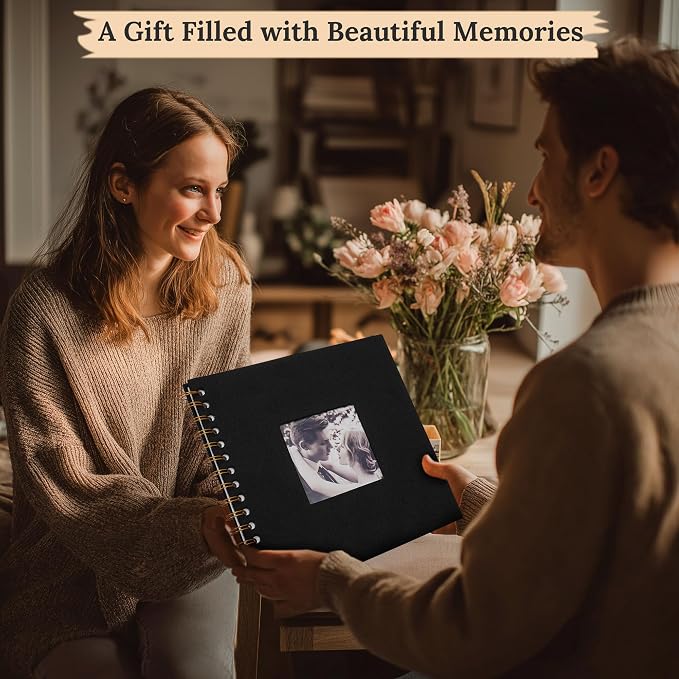 10"x10" Scrapbook Photo Album Linen Cover 20 Sheets 40 Pages White Paper | Black Hardcover Kraft White Pages Memory Book, for Travel Wedding Guest Book Christmas Baby Shower Fits 4x6 & Instant Photos
