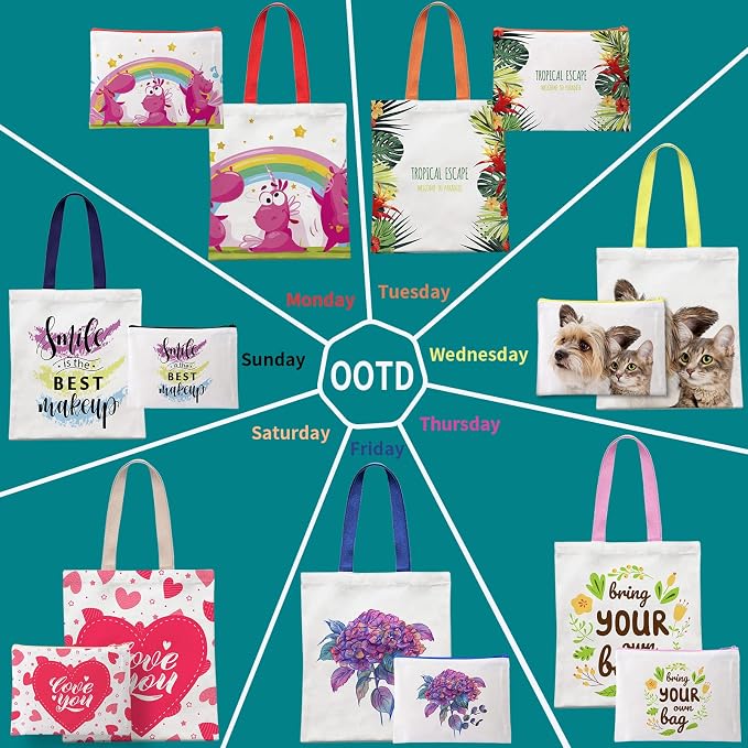 30-Pack Sublimation Blanks Tote Bags, 15 Canvas Tote & 15 Makeup Bags | customized handle colors, reusable heat transfer blanks, Ideal for DIY Crafts, business Ads & Christmas for women, men