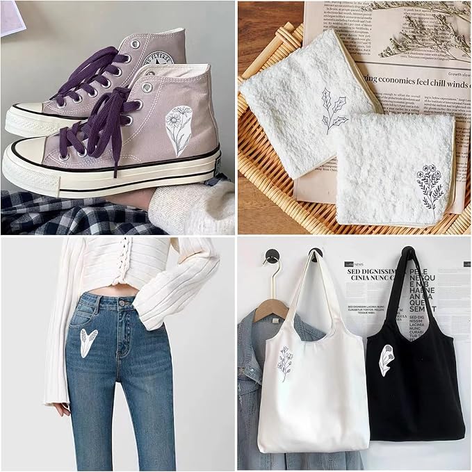 Patemby Embroidery Pattern Water Soluble Embroidery Stabilizers, Stick and Stitch Embroidery Paper Wash Away with Pre-Printed Pattern Designs Stencils Transfers for Hand Sewing Lover Beginner