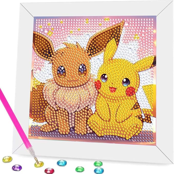 Fuinkqe Diamond Art Kits for Kids with Frame, Cartoon Diamond Art Painting Kits for Kids and Teens, Gem Art for Gift and Home Wall Decor(7x7inch)
