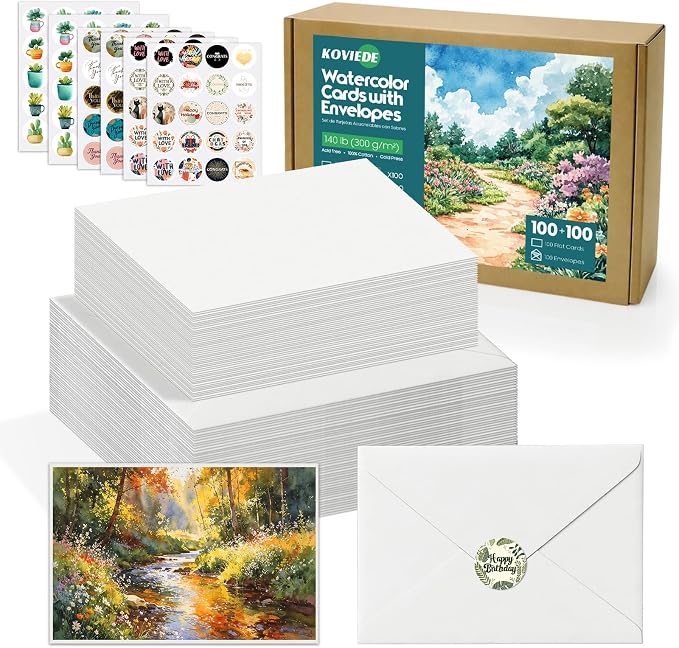 KOVIEDE 100 Pack Blank Watercolor Cards with Envelopes 4 x 6 Inch