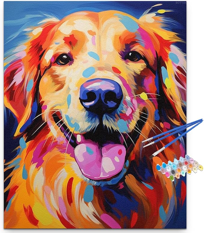 Artunion Colorful Golden Retriever Paint by Numbers for Adults, Dog Paint by Number Kits, DIY Oil Painting Paint by Number Kits on Canvas Arts Craft for Home Wall Decor 16x20 Inch