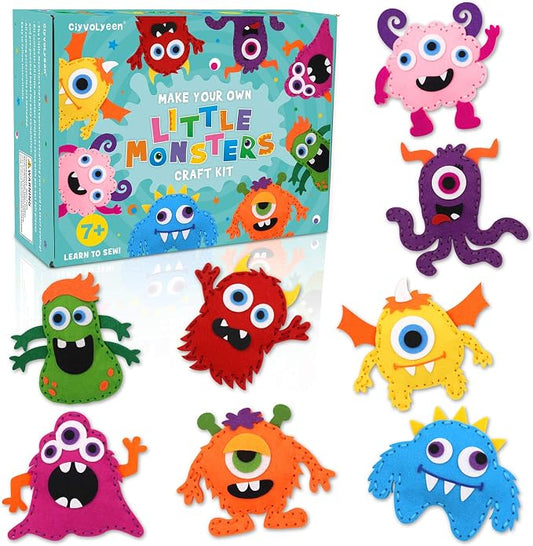 CiyvoLyeen Kids Sewing Kit Crafts – Little Monsters Felt Plush DIY Craft Adopt A Monster Educational Sewing Set for Kids Beginner Craft Kit Set of 8