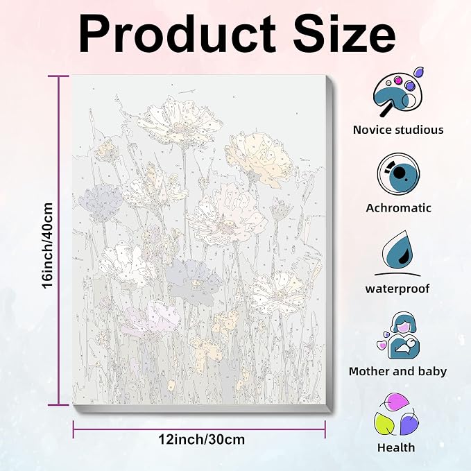 Ausanrl Flowers Framed Paint by Numbers Wooden Easel - Adult Paint by Number Kits on Canvas Framed, Floral Paint by Numbers with Frame,Gifts and Home Wall Decor 12x16inch