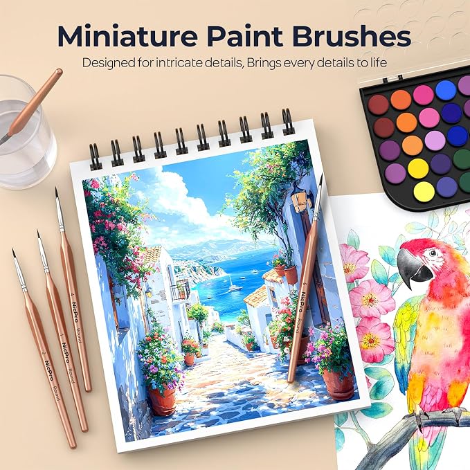 Nicpro Detail Paint Brushes, 10 PCS Fine Tip Miniature Paint Brush Set | 20/0-6 Round Micro Tiny Small Brushes for Acrylic Watercolor Oil Model Painting Rock Crafts Paint by Numbers Adult Art Kit