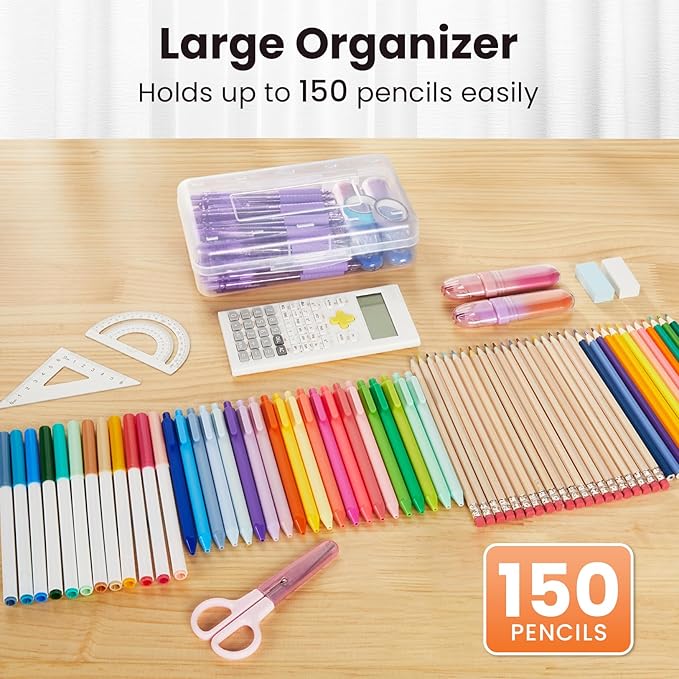 Sooez Plastic Pencil Case Box 6 Pack, Large Craft Storage Boxes Bulk