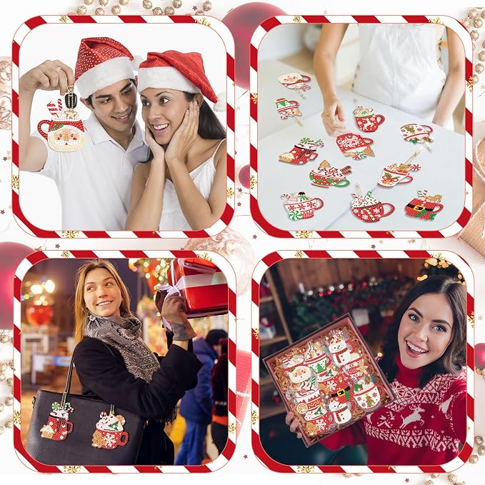 Tondiamo 20 Pcs Christmas Diamond Painting Keychain Kits with Tools Hot Cocoa Themed Art Key Chain Craft Kits Merry Christmas Cute Hanging Handmade 5D Art and Craft Supplies Accessories