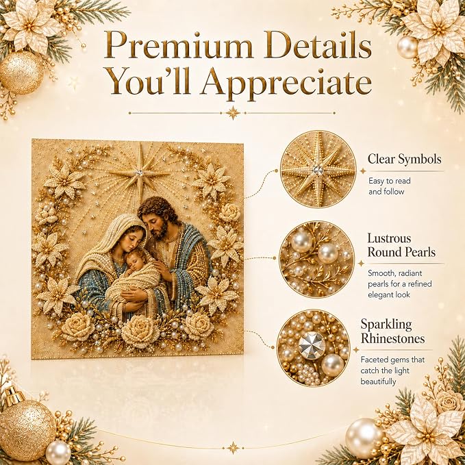 DIY Christmas Pearl Diamond Painting Kit, 5D Pearl Art Craft for Adults and Beginners, Christmas Church and Jesus Wall Decor, Holiday Gifts, 12 x 12 Inch (Jesus Design B)