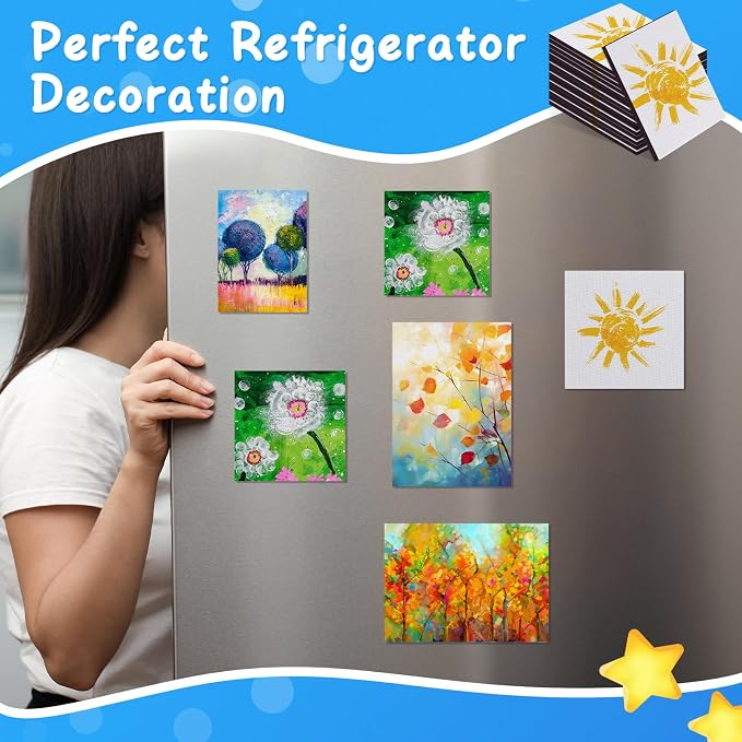 Engrowtic 30 Pcs 60 Pcs Mini Magnetic Canvas Panel Boards 3" x 3" 2.5" x 2.5" 2.2" x 3" 3" x 4" Magnetic Painting Canvas Panel Assorted Size for Painting Fridge Locker Art Crafts DIY
