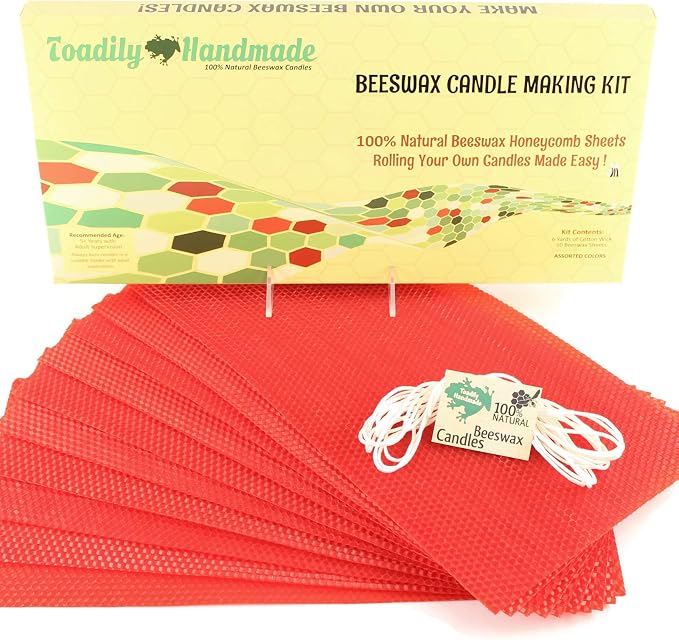 Make Your Own Beeswax Candle Kit - Includes 10 Full Size 100% Beeswax Honeycomb Sheets in RED and Approx. 6 Yards (18 Feet) of Cotton Wick. Each Sheet Measures Approx. 8" x 16 1/4".