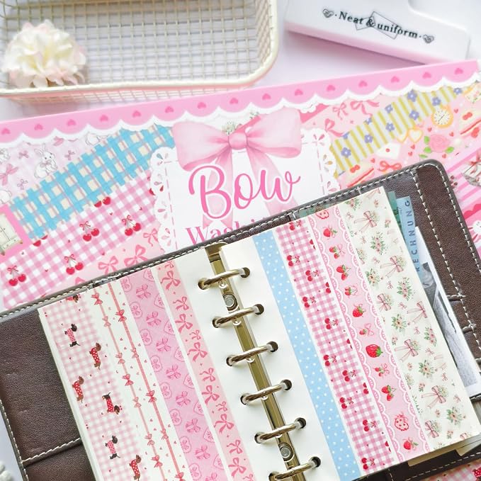 Bomichi Washi Tape Set - 42 Rolls Cute Pink Bow Decorative Scrapbook Tape
