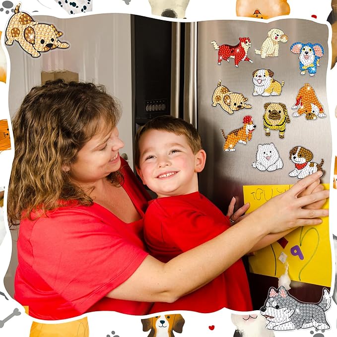 Remuuly 30 Pcs Animal Diamond Painting Magnets Dog Diamond Art Magnets Kits for Adults Cute Animal 5D Rhinestones Refrigerator Magnetic Stickers Dog Fridge Sticker for Fridge DIY Crafts Gifts