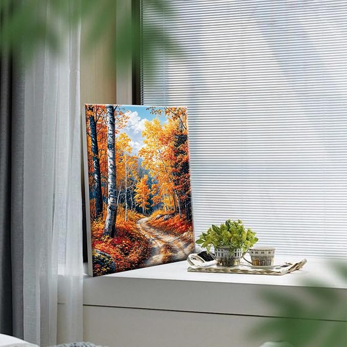 YOYA Framed Paint by Numbers Kit for Adults, Fall Forest, 8x12 Inch
