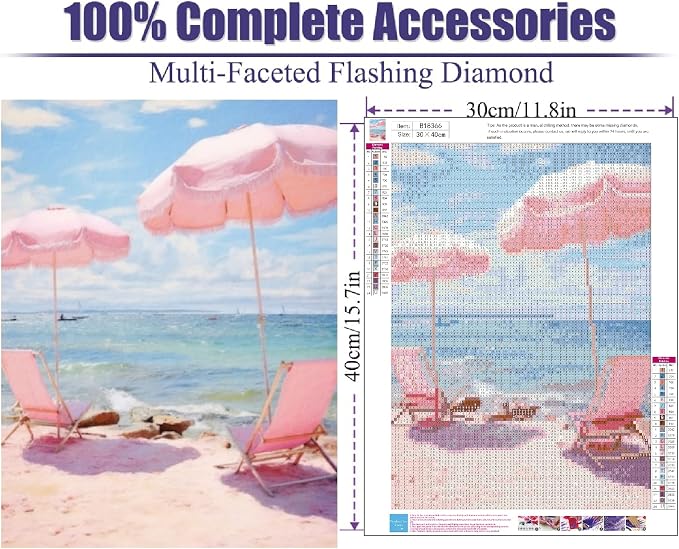Chicken Diamond Art Kits for Adults,Beach Diamond Painting Kits 12X16 Inch