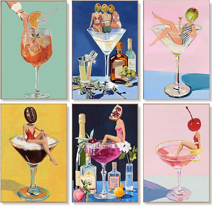 6 Pack Cocktail Diamond Painting for Adults Cocktail Diamond Art 10x12in