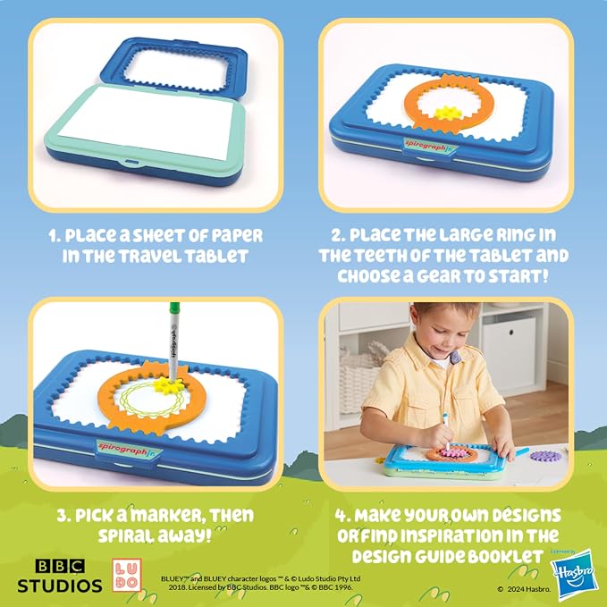 Spirograph Jr Bluey Toys Toddler Arts and Crafts for Kids Drawing Kit | Toddler Activities, Bluey Stickers, Drawing Pad, Jumbo Gears, Washable Markers, Drawing Kit, Spiral Art