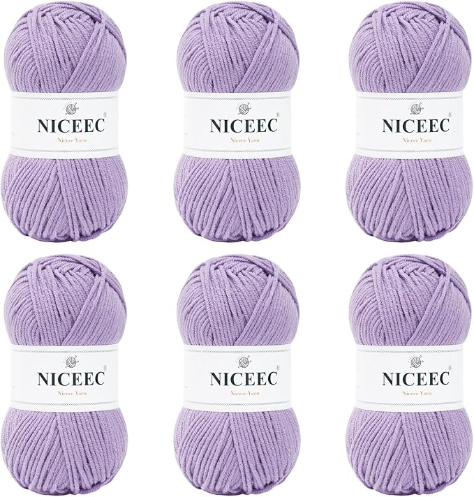 NICEEC 300g Soft Assorted Colors Yarn 100% Acrylic 870yds -Light Purple