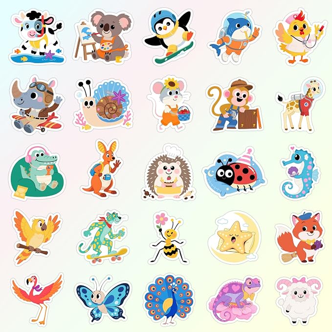 50PCS Animal Stickers, Cute Water Bottle Stickers for Kids