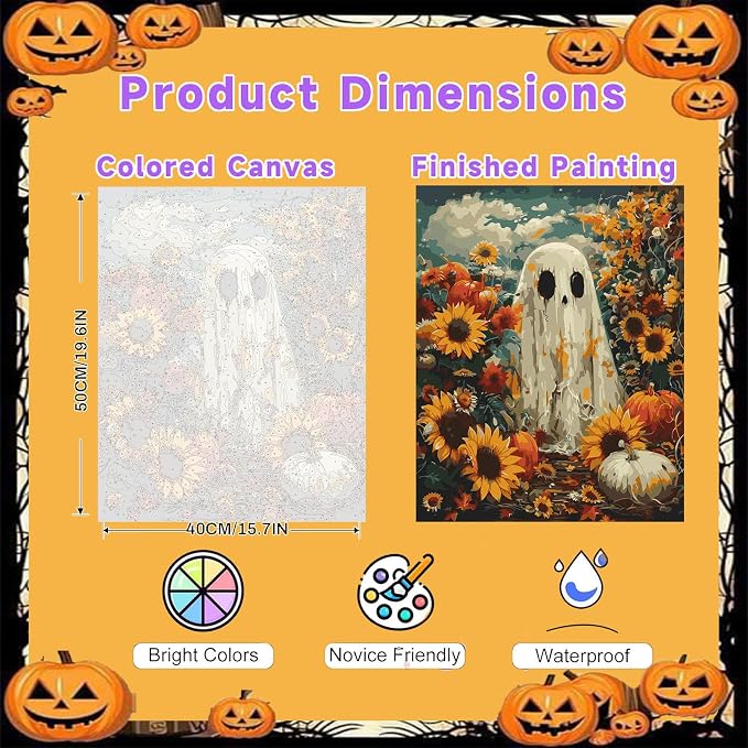 Paint by Numbers for Adults Ghosts, Halloween Paint by Number on Canvas