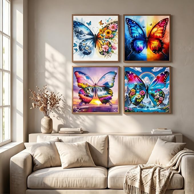 4 Pack 5D Butterfly Diamond Art kits for Adults Beginners 11.8x11.8 Inch | Four Seasons Landscape Diamond Painting Kit, DIY Full Round Drill Paint by Diamonds Dot Gem Art for Adult, Home Wall Decor
