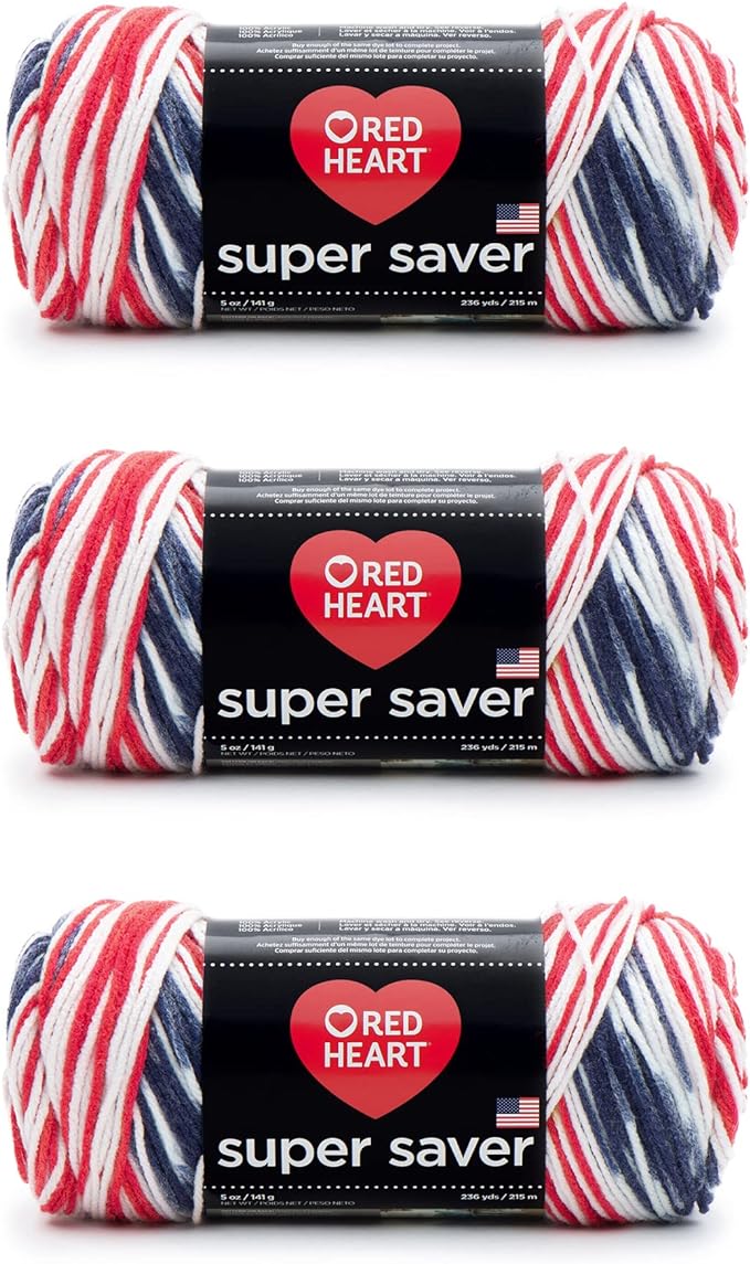 Red Heart Super Saver Yarn, 3 Pack, Americana 3 Count