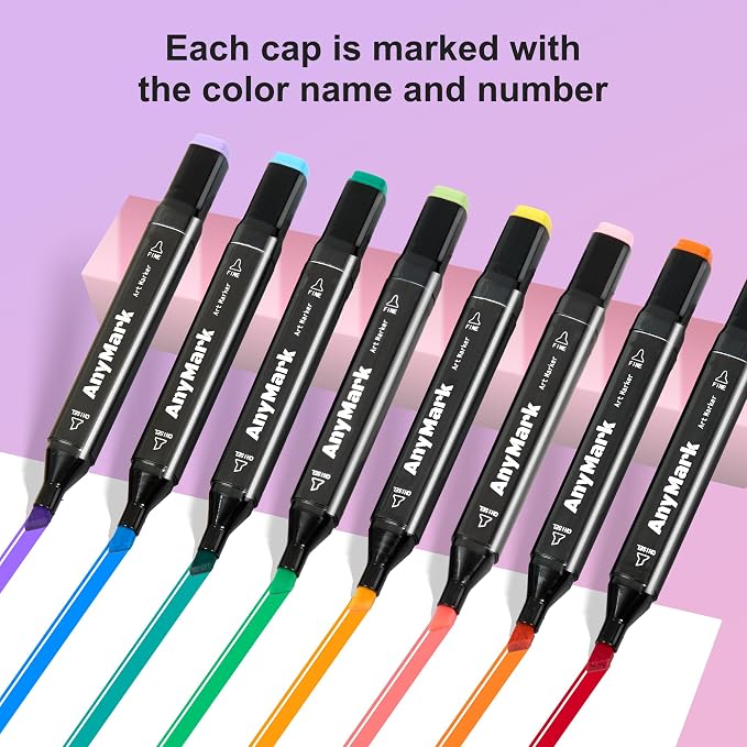 AnyMark Alcohol Markers, 120 Colors Dual Tip Art Coloring Markers Set | Alcohol Based Markers for Adult Book Drawing Sketching Painting, Chisel & Fine, Black Penholder