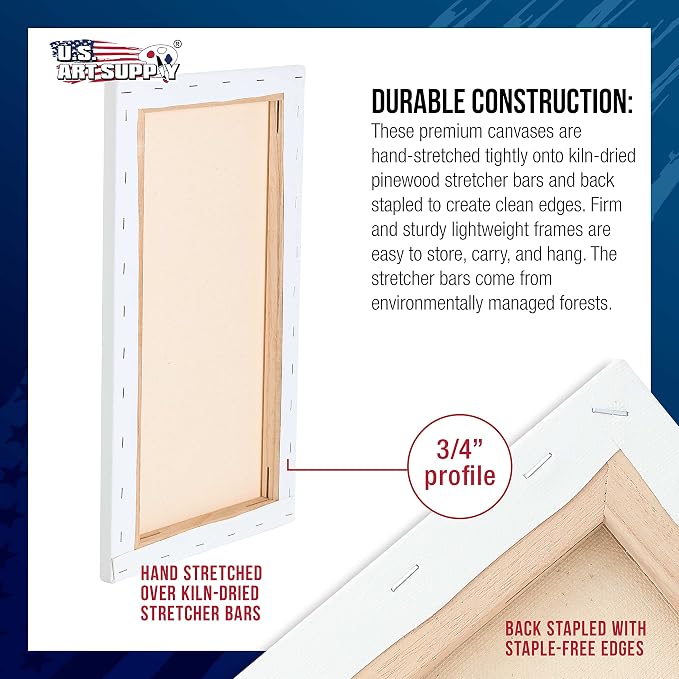 U.S. Art Supply 12"x24" Stretched Canvas for Painting, 3/4" Profile, 6-Pack
