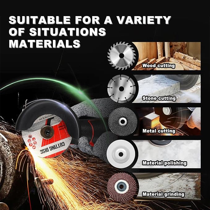 ZFULVO Cordless Angle Grinder Brushless Kit 19500rpm Cutting and Grinding | 3-Inch Mini Electric Angle Grinding Tool, 2x16.8V 2000mAh Battery & 6-Cutting Discs Grinder Handheld Cutter for Metal Wood