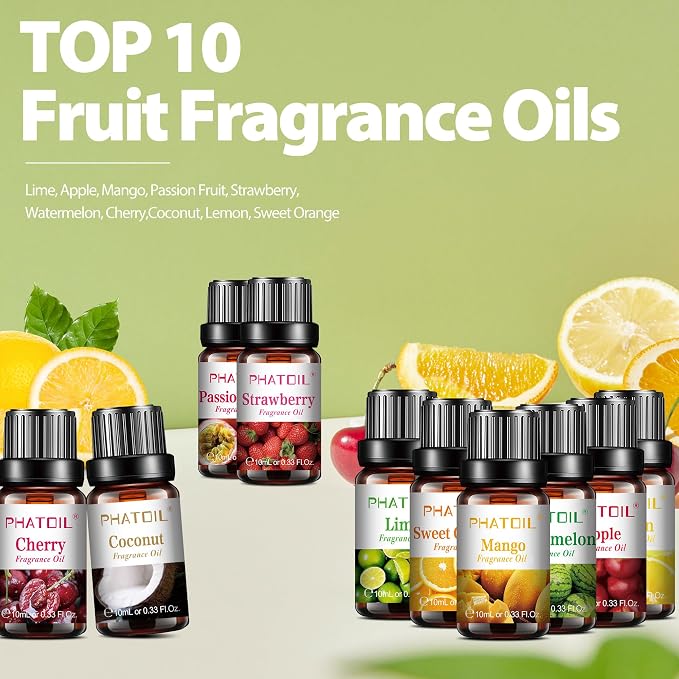 PHATOIL Fragrance Oil Set 10 Oils for Home Diffuser, Aromatherapy 0.34fl.oz