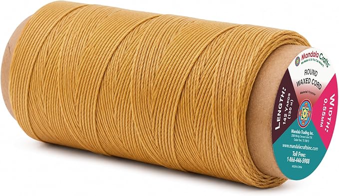 Mandala Crafts 130M 0.55mm Khaki Round Waxed Thread for Leather Sewing