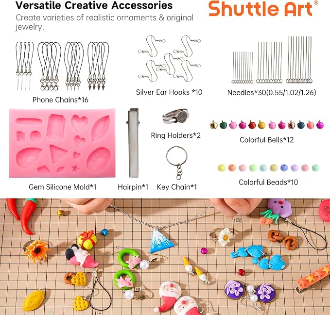 Shuttle Art Polymer Clay Kit, 57 Colors Oven Bake Clay for Kids with 19 Carving Tools and 10 Accessories, Non-Sticky, Non-Toxic, Ideal Gift for Kids