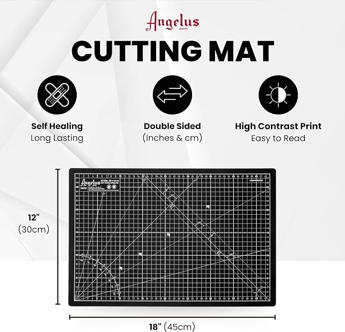 Angelus Self-Healing Cutting Mat, Double Sided, Non-Slip, Durable, Scratch-Resistant Rotary Cutting Board for Leather, Craft, Fabric, Quilting, Sewing, Scrapbooking Projects (12" x 18")