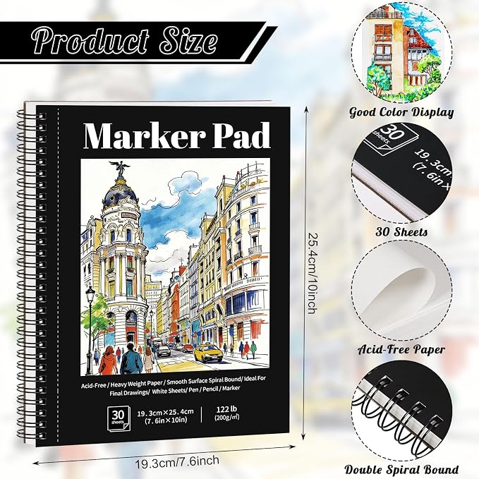 Marker Paper Pad 7.6 × 10 in, 𝗣𝗥𝗘𝗠𝗜𝗨𝗠 Smooth Bleed-Resistant Paper