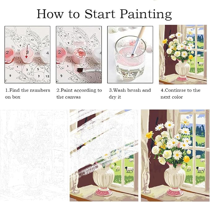 ZRIZQ Paint by Numbers Kit for Adults Beginners,Floral DIY Painting Set,Relaxing Creative Craft Activity,16x20 Inch-Flowers 6