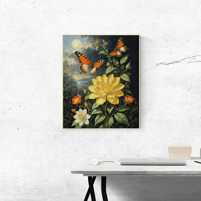 ldazao Butterfly Paint By Numbers Kit for Adults Flower Adult Paint By Number Kits Adults' Paint-By-Number Kits Canvas Painting Kit for Beginner Oil Painting Kits for Gift Home Wall Decor 16x20 Inch
