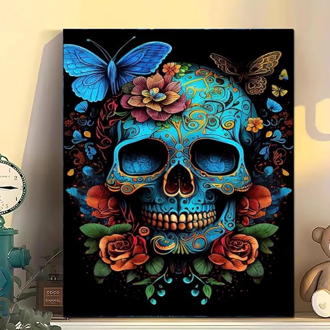 Arttoplus Skull Paint by Numbers Kit for Adults Beginner 16x20 inch | Butterfly Adult Paint by Number Kits on Canvas, Skeleton Oil Painting by Number for Gift Home Wall Decor (Without Frame)