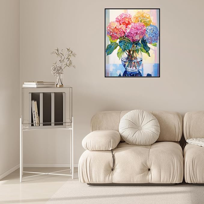 Yunruily Hydrangea Canvas Paint by Numbers for Adults-Paint by Numbers Adult Flowers,Painting by Number Flowers for Gifts and Home Wall Decor(with Gifts Box) 16x20inch
