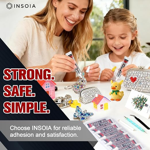 INSOIA B7000 Bedazzling Glue Tool Clear, 12 x 15ml Precision Tip