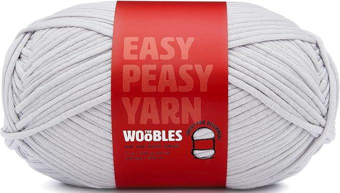 Woobles Easy Peasy Yarn for Beginners - Crochet & Knitting Yarn, Gray | As seen on Shark Tank, Cotton-nylon blend, Medium worsted weight 4, Easy-to-see stitches, Soft and non-splitting, Amigurumi