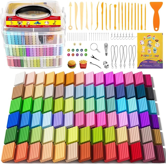 Aestd-ST Polymer Clay 82 Colors, Oven Bake Modeling Clay for Kids & Artists | Easy to Shape, Non-Sticky, Colorful, Portable Storage Box, 20 Sculpting Tools, Accessories, DIY Starter Kit for Kids & Adults