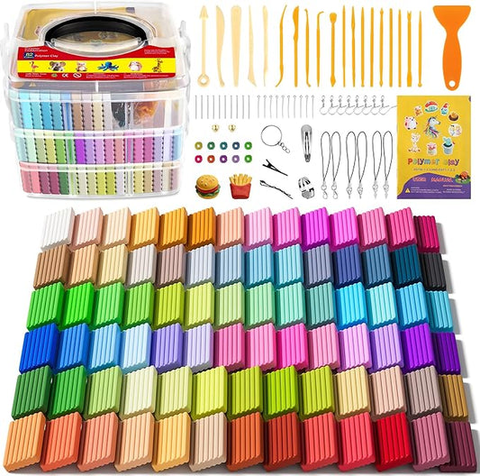 Aestd-ST Polymer Clay 82 Colors, Oven Bake Modeling Clay for Kids & Artists | Easy to Shape, Non-Sticky, Colorful, Portable Storage Box, 20 Sculpting Tools, Accessories, DIY Starter Kit for Kids & Adults
