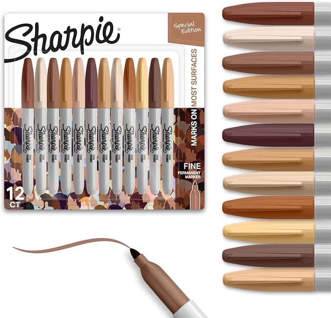Sharpie Permanent Markers,Special Edition Portrait Colors,Fine Point,- Assorted Skin Tone Shades,Office Supplies,12 Count (Pack of 12)