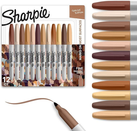 Sharpie Permanent Markers,Special Edition Portrait Colors,Fine Point,- Assorted Skin Tone Shades,Office Supplies,12 Count (Pack of 12)