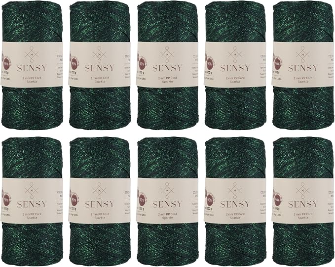 S Sensy 2mm-Premium Polypropylene Macrame Cord 10 Pack Forest Green Sparkle