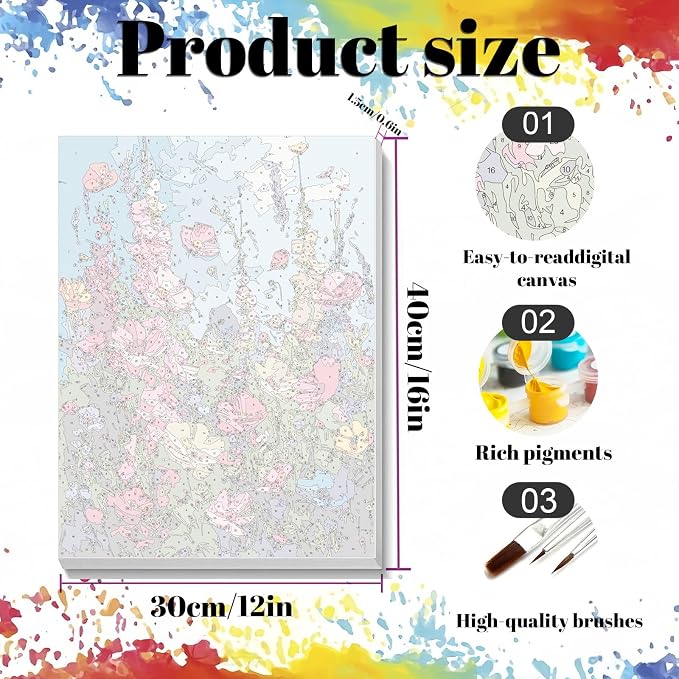 Hutarosl Flowers Paint by Numbers with Frame for Adults - with Wooden Easel,Adult Paint by Number,Flowers Canvas Paint by Numbers for Adults,Gifts and Home Decor 12x16inch