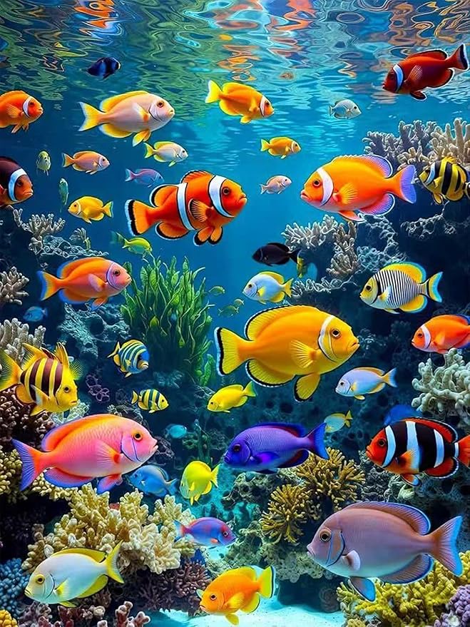 Diamond Art Kits for Adults,Colorful Fish Diamond Painting 12 x 16 Inch
